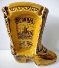 Georgia State Ashtray Cowboy Boot Ceramic Novelty Tourist Souvenir 6" Vintage 