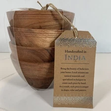 Bowls Handcrafted In India Wood 4-Pack New!