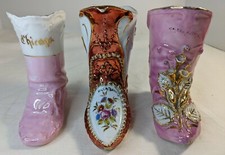 Set Of 3 Vintage Porcelain Souvenir Boot Vases