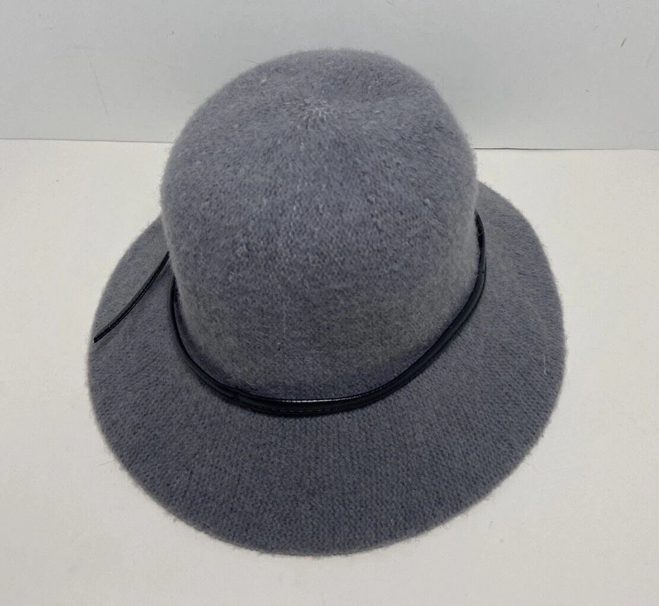 Antiguo Sombrero de Moda Fedora Azul Marino con Ala Corta Gris Acrílico Ala Suave Foto 2 de 4