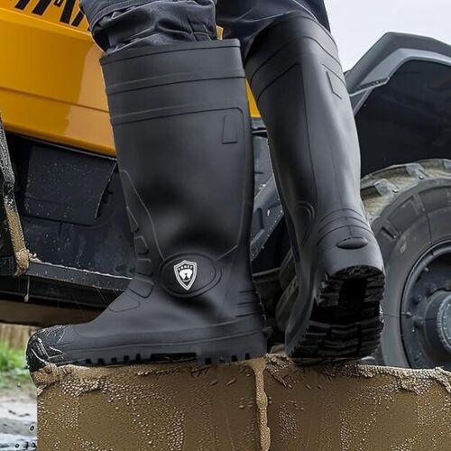 Men’s Steel Toe Waterproof PVC Rubber Rain Work Boots Durable Size 11 Black - Picture 4 of 6