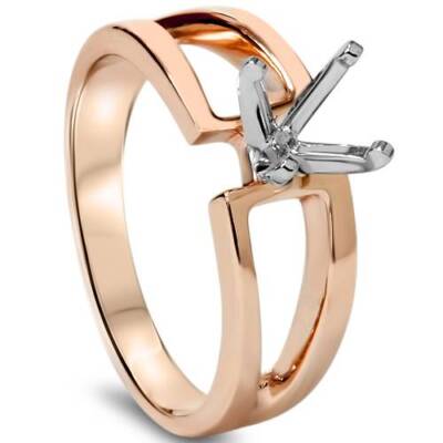 14K Rotgold Ring moderner Verlobungsring Fassung geteilter Schaft Halbfassung