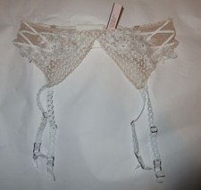 Spring 2016  White Emb/Nude Lined VICTORIA'S SECRET Garter Belt  NWT XS/Small