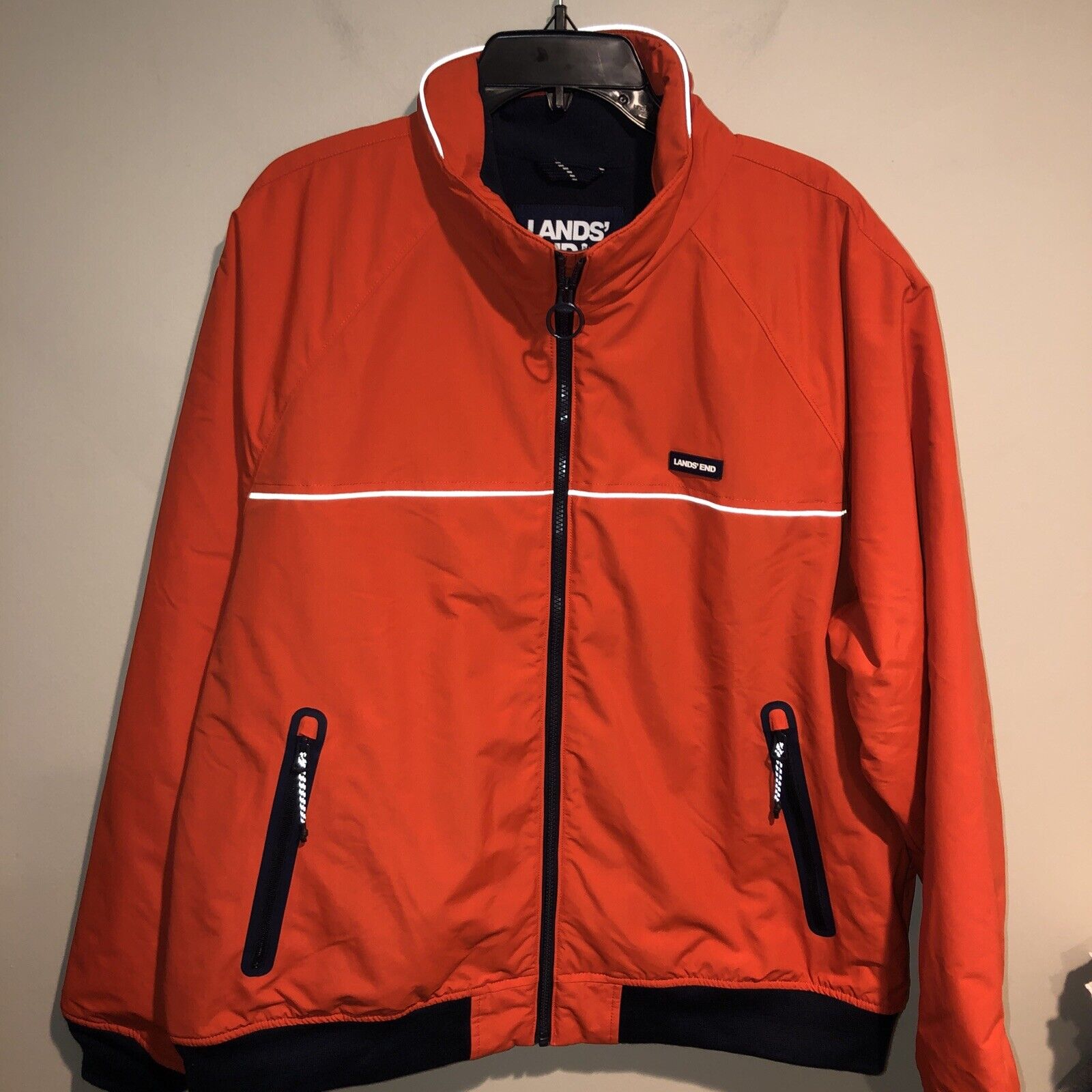 Lands End Mens Orange Classic Squall Jacket Windproof Nylon Shell