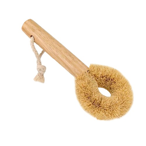 Cleaning Brush Natural Pot Coir Pan Brushes with Handle Coconut Bowl