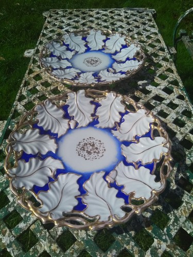 RARE Antique Pair KPM Blue, Gold & White Large Porcelain Plates Circa 1840-1859 - Picture 4 of 18