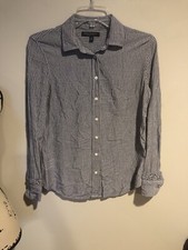 Banana Republic Dillon White Blue Stripe Button Ruffle Long Sleeve Shirt Sz XS