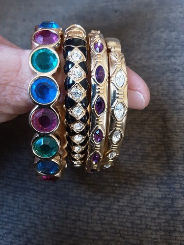 Swarovski Hinged Bangle Bracelet Gold Plated Multi Color Crystals Lot of 4 - Picture 2 of 6