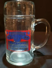 Vintage - Heavy Clear Glass 1L Budweiser Anheuser Busch Mug Stein