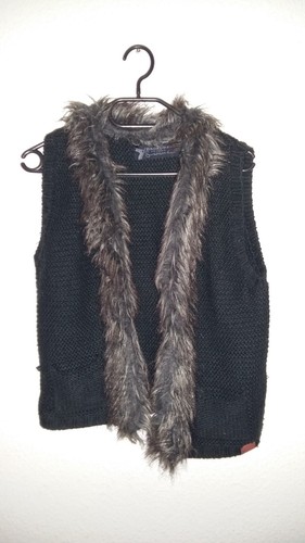 Strick Häkel Weste Jacke Damen in schwarz, Größe XS 34, Kunstfell, Neu - Bild 2 von 6