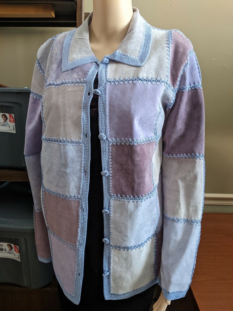 Denim&Co. patchwork design suède jacket Denim & Co. NEW Suede Leather Patchwork Lined Jacket Womens