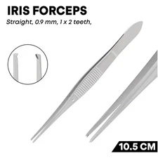 Iris Forceps 0.9 mm Straight 1 X 2 Teeth 10.5 cm Ophthalmic Instruments German
