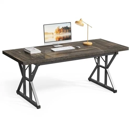  70.8-Inch Large Executive Desk, Extra Long Computer Office Desk Black Oak