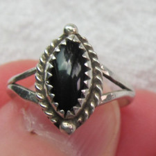 Artisan Southwest Size 6 Sterling Silver Black Marquise Cut Onyx Rope Frame Ring