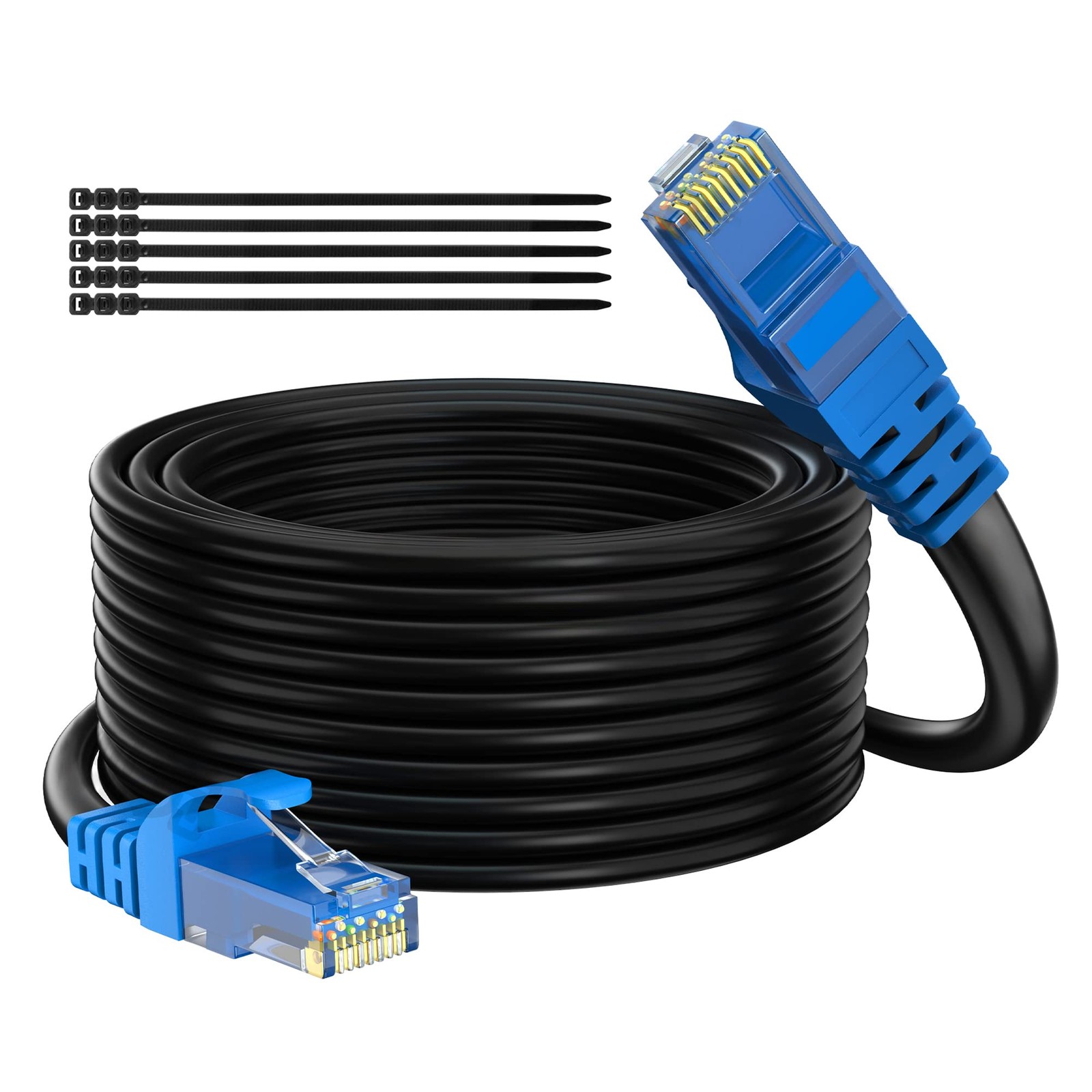 Outdoor Cat6 Ethernet Cable 50ft Black Heavy Duty High Speed Internet Network Cable