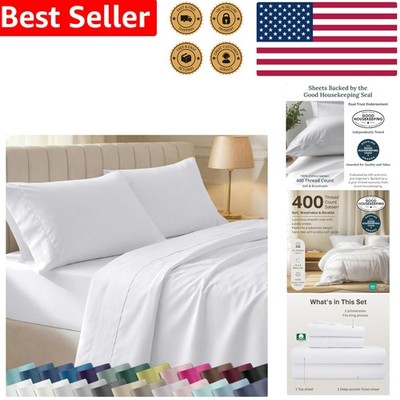 Durable King Sheet Set 4PC 100% Cotton Sateen Weave Breathable Easy Care White