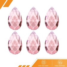 6PCS K9 Crystal Pendants Teardrop Beads 38mm Chandelier Prisms Pink