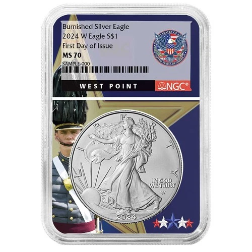 2024-W $1 1-oz Burnished American Silver Eagle NGC MS70 FDI West Point Core