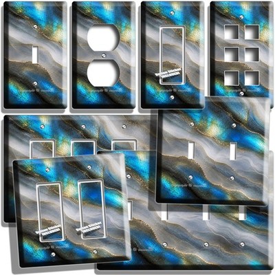BLUE LABRADORITE MARBLE GOLD VEINS STYLE HD LIGHT SWITCH OUTLET WALL PLATE DECOR