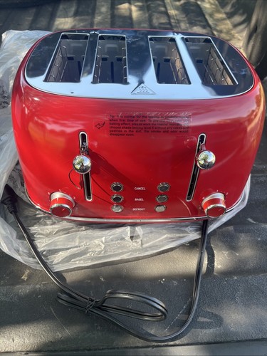 Roter Mond 4 Slice Toaster Retro Stainless Steel with Bagel Defrost Cancel Fu...