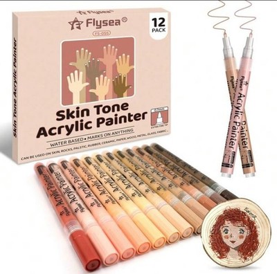 Flysea Skin Tone Acrylic Paint Markers Set   12 Pack Water-Based Extra Fine Tip