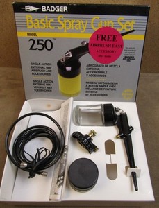 NICE! BADGER USA MODEL NO.250 BASIC SPRAY GUN SET SINGLE ACTION AIRBRUSH