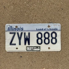 1983 1994 Illinois License Plate Auto Tag Garage Decor Repeat Repeating ZYW 888