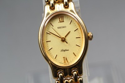 Vtg 1990 [Near MINT] Seiko Belfina 1F21-5A80 Gold Bracelet Qz
