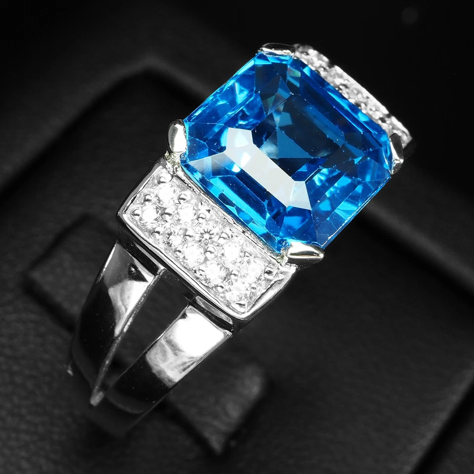 Luscious London Blue Topaz 6,50 ct anelli da uomo fatti a mano in argento... - Immagine 3 di 4