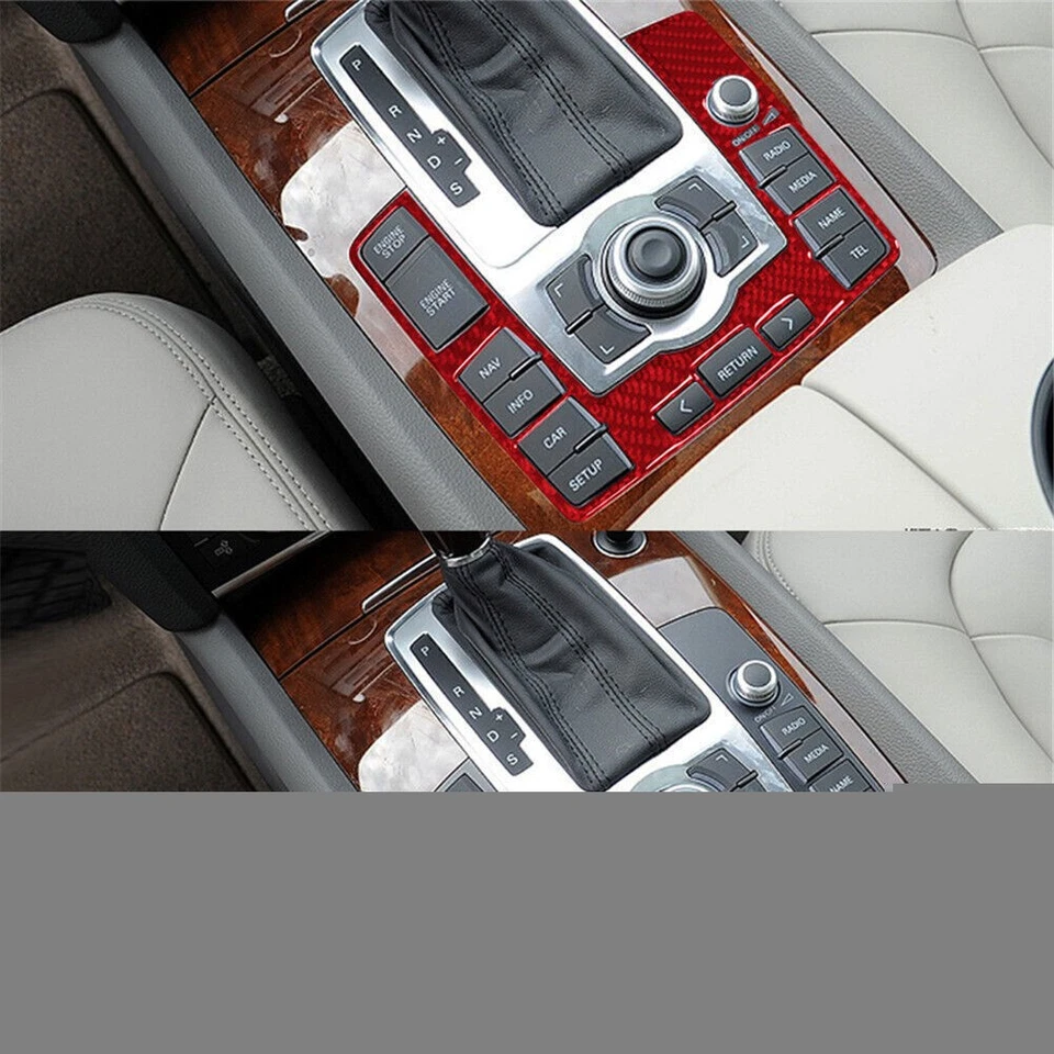 Cubierta de cuadro de cambio de marchas interior de fibra de carbono roja para Audi Q7 2007-2015 Foto 3 de 4