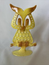 Metal Yellow Owl Earring Holder - Jewelry Stand - Retro - Owl Figure - Vintage