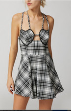 Urban Outfitters Dorian Black/White Plaid Heart Romper Dress Size Medium NEW