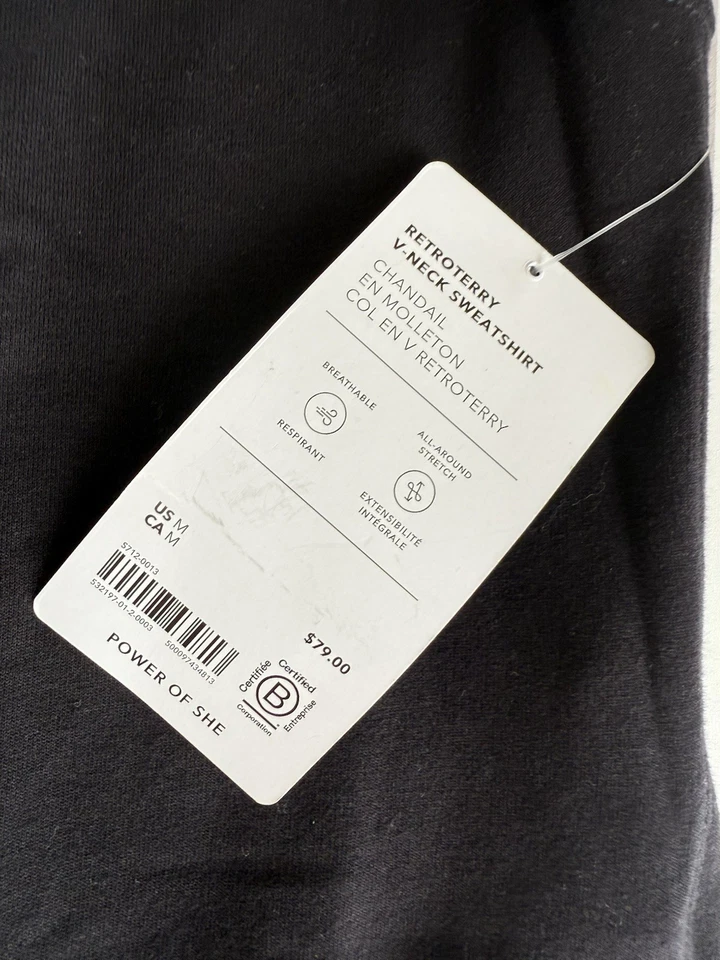 Athleta 复古运动衫女式黑色无袖 V 领上衣中号全新 1070 — 第 3/4 张图片