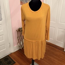 Zenana Premium Mustard Yellow Solid Jersey T-Shirt Dress Long Sleeve M 