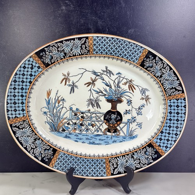 #ad Antique Copeland Spode Transferware KEW Oval Platter 17quot; Aesthetic Movement Blue $110.00