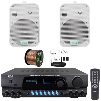 Pyle PT260A Digital Radio Home Receiver, 2x 6.5'' 500W White Speakers, Mic System