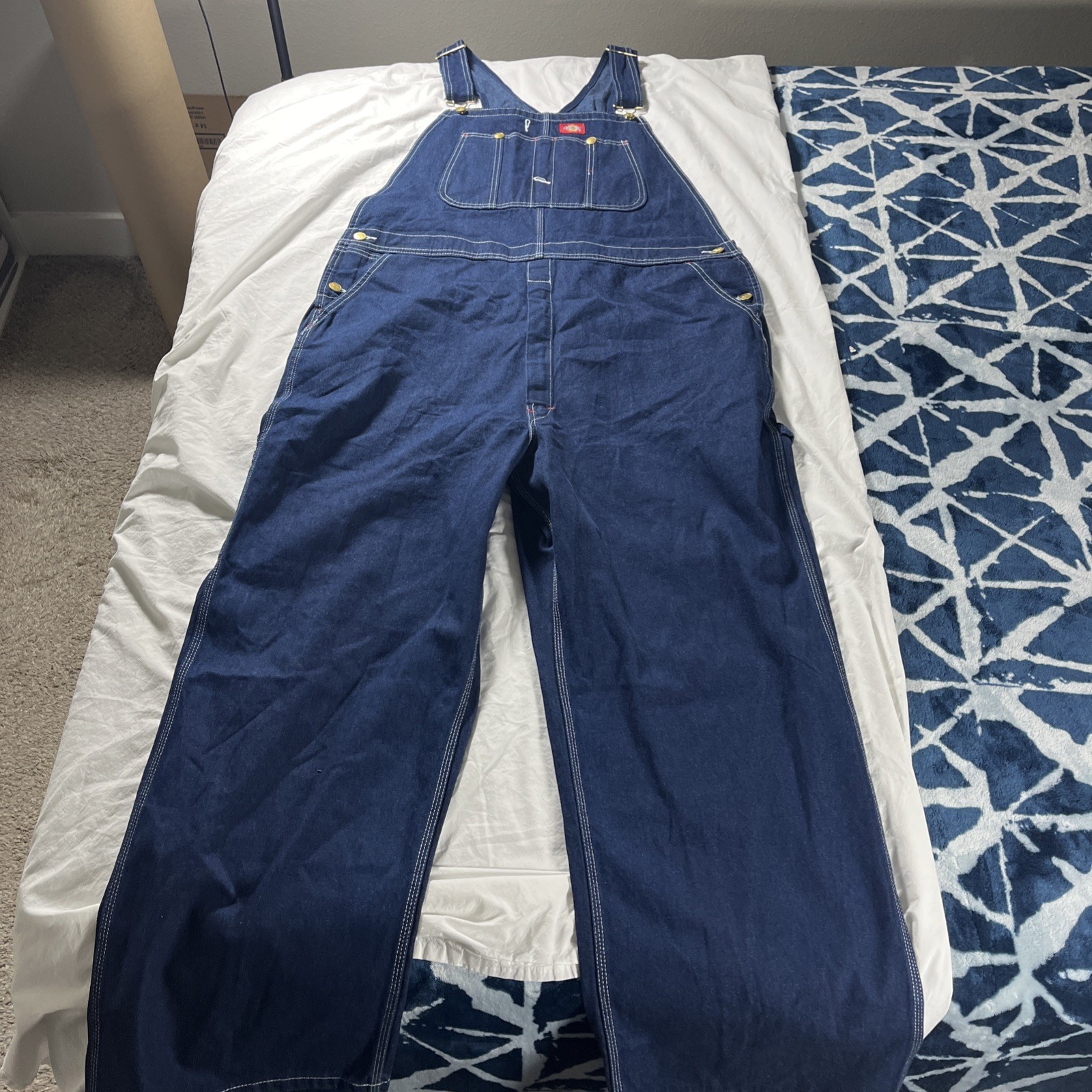Dickies Bib Overalls Carpenter Men's 42x30 Indigo Blue Denim