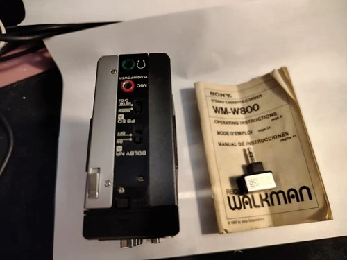 Vintage Sony WM-W800 Cassette Player recorded wth microphone, case and inst book