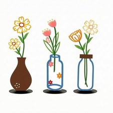 3 Pieces Flat Iron Floral Ornament Low-Profile for Living Room, Shelf