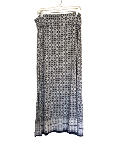 Max Studio Maxirock Größe Large Rolltaille blau weiß Druck neu mit Etikett