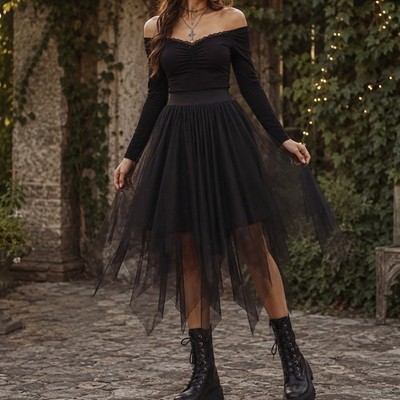 Black Tulle Handkerchief Hem Skirt S/M Gothic Fairy Grunge Skirt Fairy Grunge