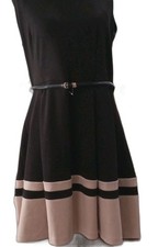 Dana Buchman Black/Beige Colorblock Knit Belted Sleeveless Dress Scoop 16