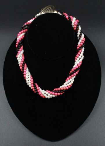 Collana Twist A Beads originale anni 80 fili 32-35 pollici -LEGNO ROSA CALDO - Foto 3 di 3