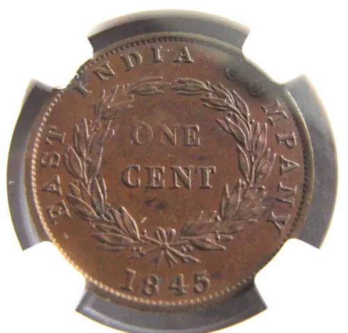 Straits Settlements (East India Co.) KM3  1 Cent 1845 NGC AU 50 BN