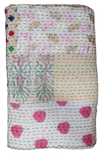 Indian Handwoven Patchwork Vintage Cotton Kantha Quilt ,Bedspread ,Throw Blanket - Picture 30 of 87