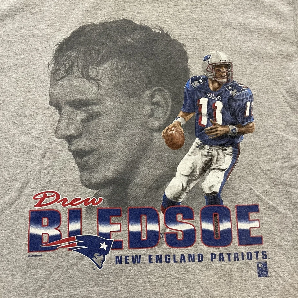复古 90 年代新英格兰爱国者队 Drew Bledsoe T 恤 XL 肖像球员 T 恤 NFL — 第 3/4 张图片