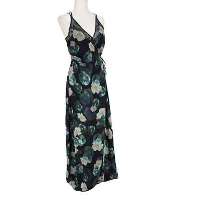 Adelyn Rae Womens Maxi Wrap Dress Small Black Dark Floral Lace High Slit  Fairy | eBay
