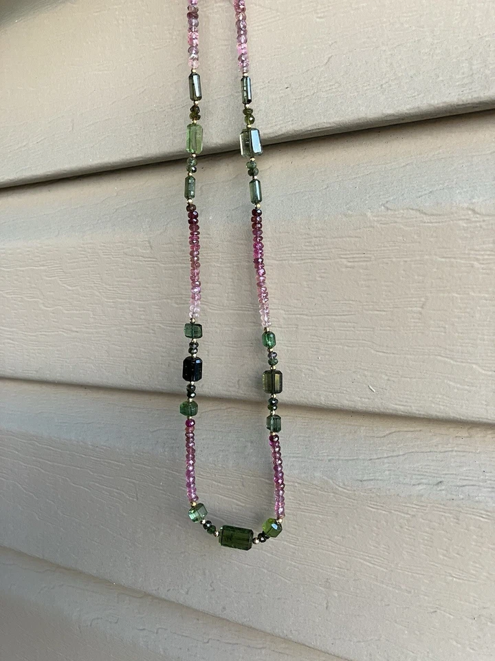 "Collar de cuentas turmalina multicolor oro amarillo 18k 22""" Foto 3 de 4