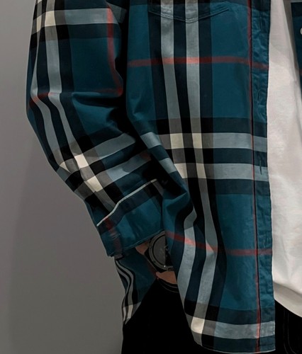 Burberry Plaid Button-Up Nova Check Shirt Green Men's Oversize - Picture 2 of 6