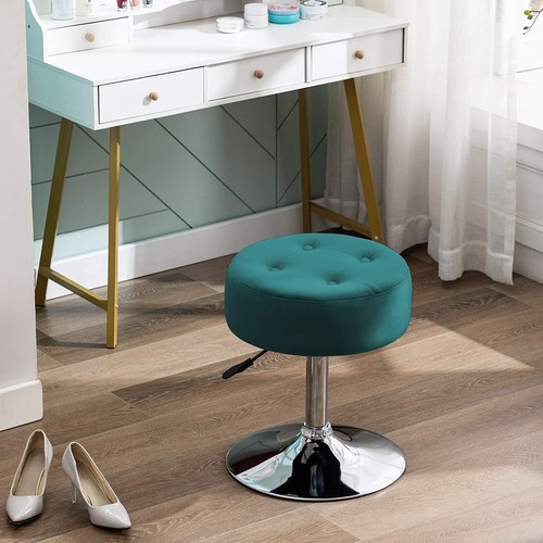 Velvet Vanity Stool Chair Swivel Makeup Stool Adjustable Round Ottoman Bench - Picture 27 of 43